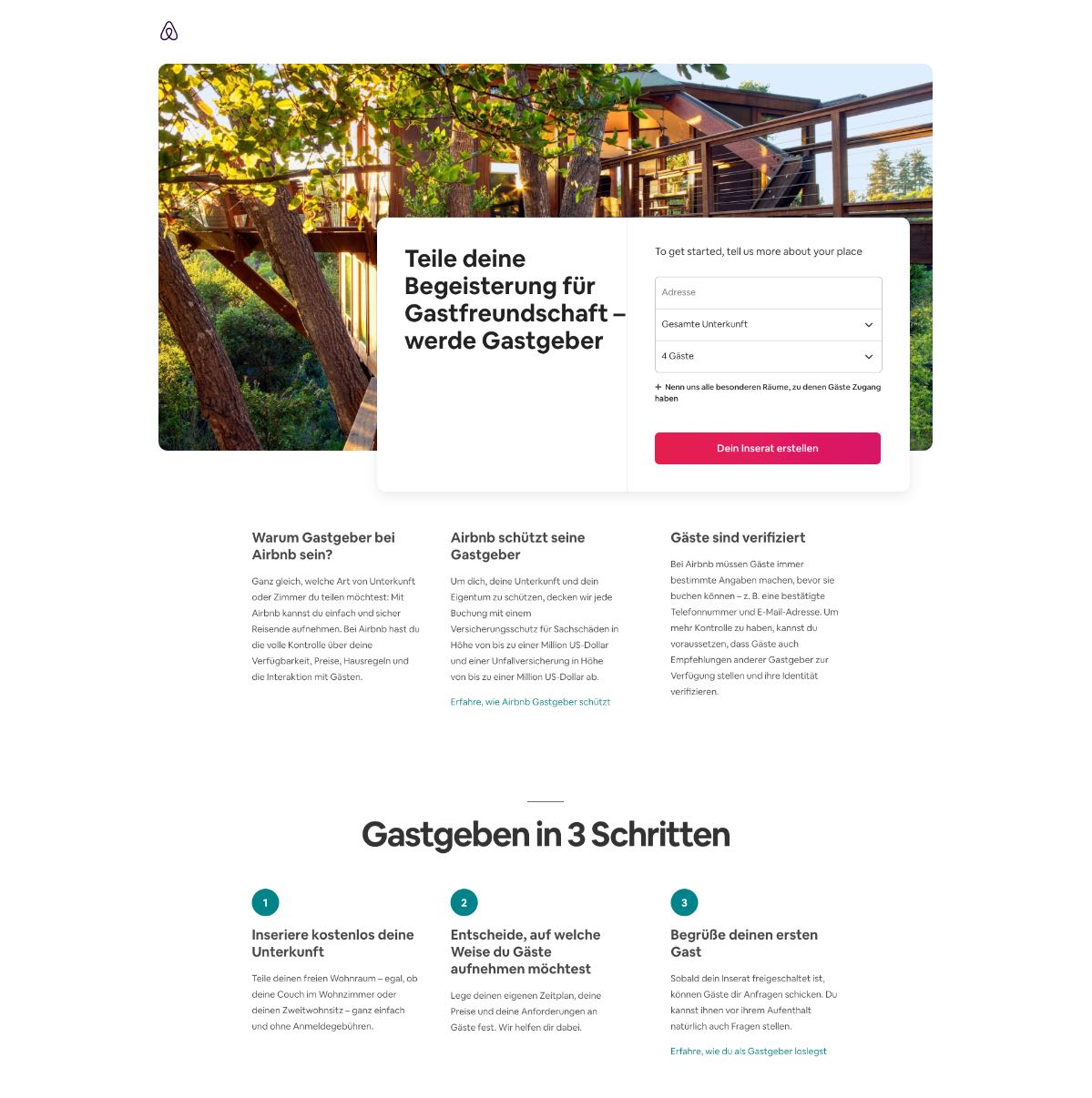 Landingpage Beispiele Airbnb